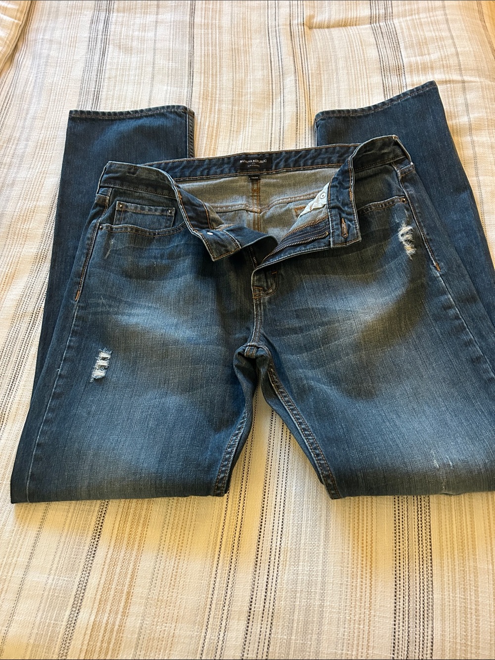 Banana Republic Men's Dark Blue Straight Jeans with Light Distressing
